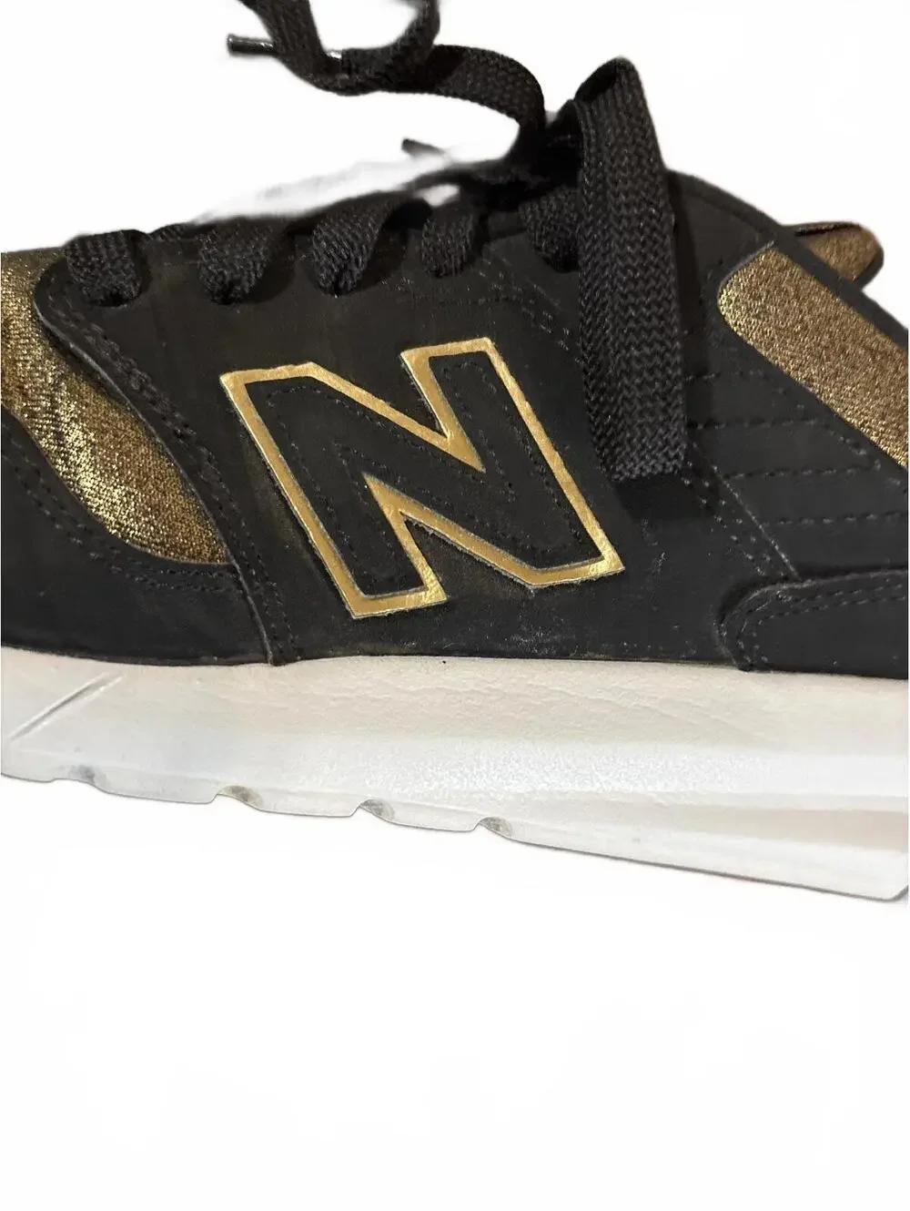 Y2K Retro New Balance 009 V1 Women's Black Gold Metallic Lifestyle Shoes Size 8